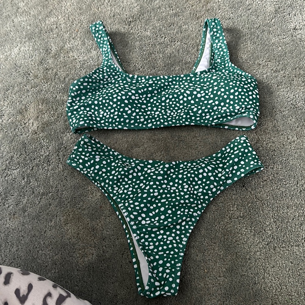 Green White dot Bikini